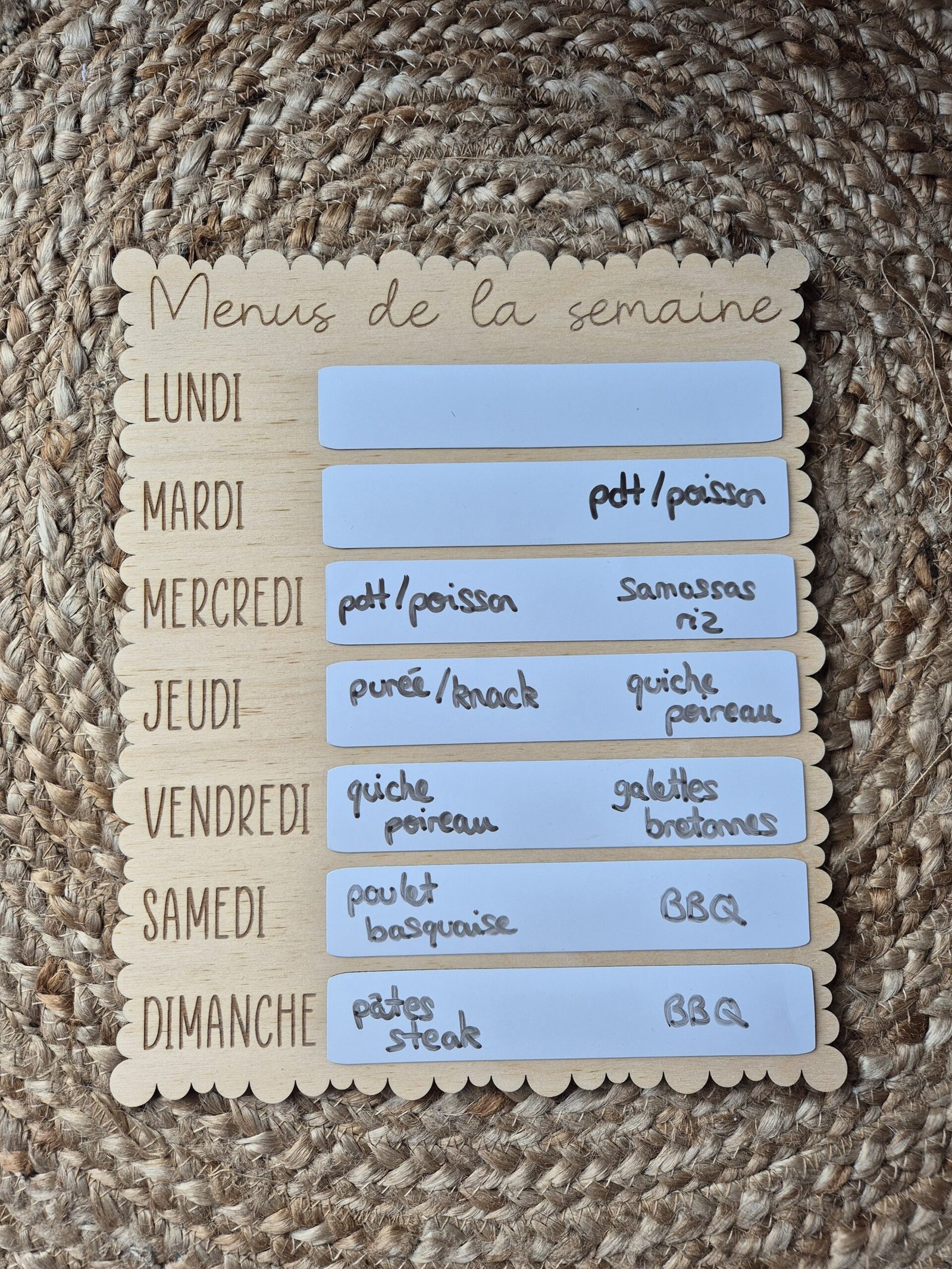 Pancarte menus de la semaine